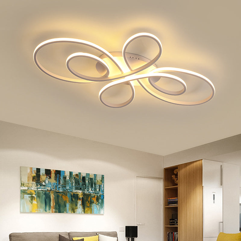 Modern Ribbons Ceiling Flush Mount Aluminum 23.5"/31.5" Wide LED Bedroom Flush Light in Warm/White Light, White/Dark Coffee White Clearhalo 'Ceiling Lights' 'Close To Ceiling Lights' 'Close to ceiling' 'Flush mount' Lighting' 1804713