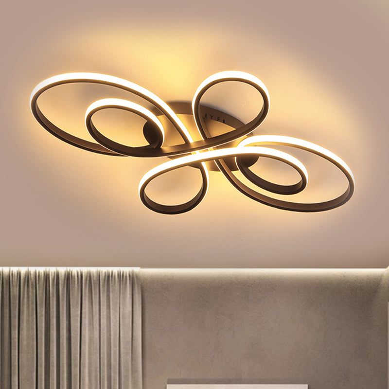 Modern Ribbons Ceiling Flush Mount Aluminum 23.5"/31.5" Wide LED Bedroom Flush Light in Warm/White Light, White/Dark Coffee Dark Coffee Clearhalo 'Ceiling Lights' 'Close To Ceiling Lights' 'Close to ceiling' 'Flush mount' Lighting' 1804718