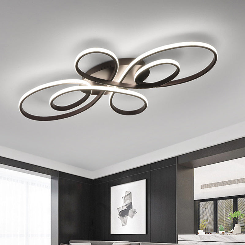 Modern Ribbons Ceiling Flush Mount Aluminum 23.5"/31.5" Wide LED Bedroom Flush Light in Warm/White Light, White/Dark Coffee Clearhalo 'Ceiling Lights' 'Close To Ceiling Lights' 'Close to ceiling' 'Flush mount' Lighting' 1804719