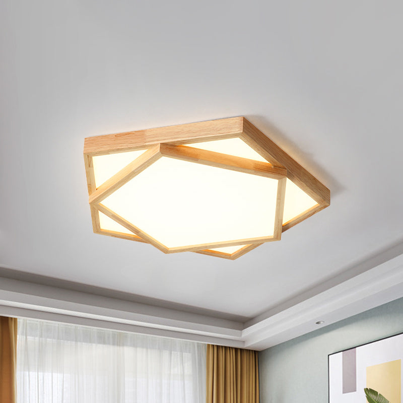 12.5"/16.5"/20.5" W Pentagon Flush Mount Minimalism Wood Living Room LED Ceiling Fixture in Beige, Warm/White Light Beige Clearhalo 'Ceiling Lights' 'Close To Ceiling Lights' 'Close to ceiling' 'Flush mount' Lighting' 1804736