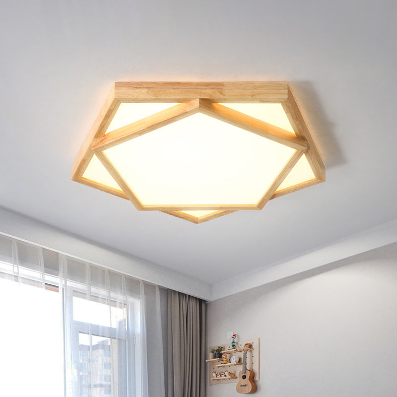 12.5"/16.5"/20.5" W Pentagon Flush Mount Minimalism Wood Living Room LED Ceiling Fixture in Beige, Warm/White Light Clearhalo 'Ceiling Lights' 'Close To Ceiling Lights' 'Close to ceiling' 'Flush mount' Lighting' 1804737