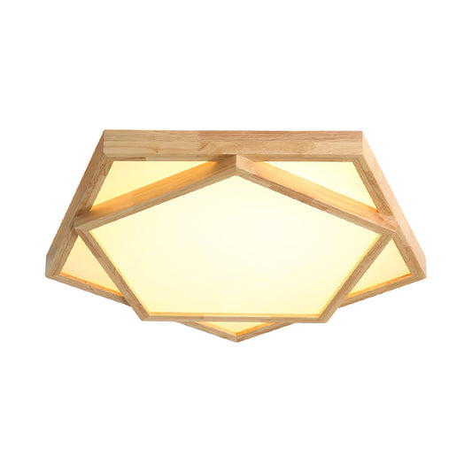 12.5"/16.5"/20.5" W Pentagon Flush Mount Minimalism Wood Living Room LED Ceiling Fixture in Beige, Warm/White Light Clearhalo 'Ceiling Lights' 'Close To Ceiling Lights' 'Close to ceiling' 'Flush mount' Lighting' 1804738