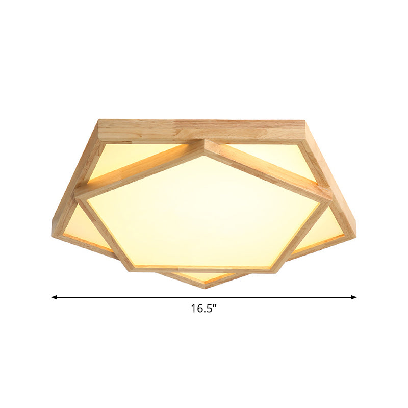 12.5"/16.5"/20.5" W Pentagon Flush Mount Minimalism Wood Living Room LED Ceiling Fixture in Beige, Warm/White Light Clearhalo 'Ceiling Lights' 'Close To Ceiling Lights' 'Close to ceiling' 'Flush mount' Lighting' 1804740