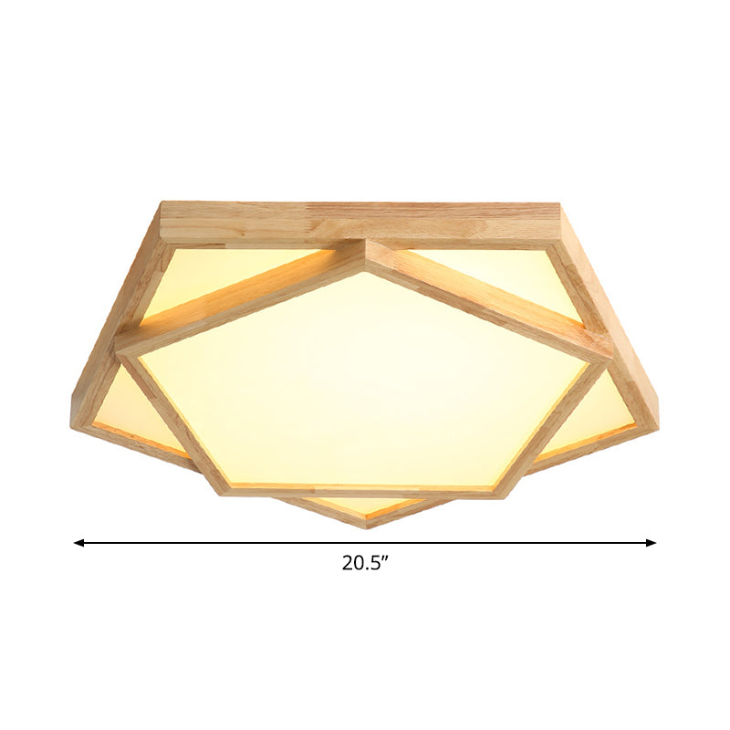 12.5"/16.5"/20.5" W Pentagon Flush Mount Minimalism Wood Living Room LED Ceiling Fixture in Beige, Warm/White Light Clearhalo 'Ceiling Lights' 'Close To Ceiling Lights' 'Close to ceiling' 'Flush mount' Lighting' 1804741