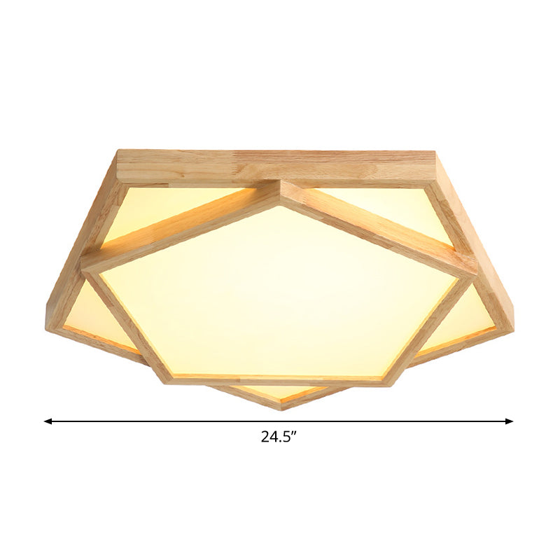 12.5"/16.5"/20.5" W Pentagon Flush Mount Minimalism Wood Living Room LED Ceiling Fixture in Beige, Warm/White Light Clearhalo 'Ceiling Lights' 'Close To Ceiling Lights' 'Close to ceiling' 'Flush mount' Lighting' 1804742