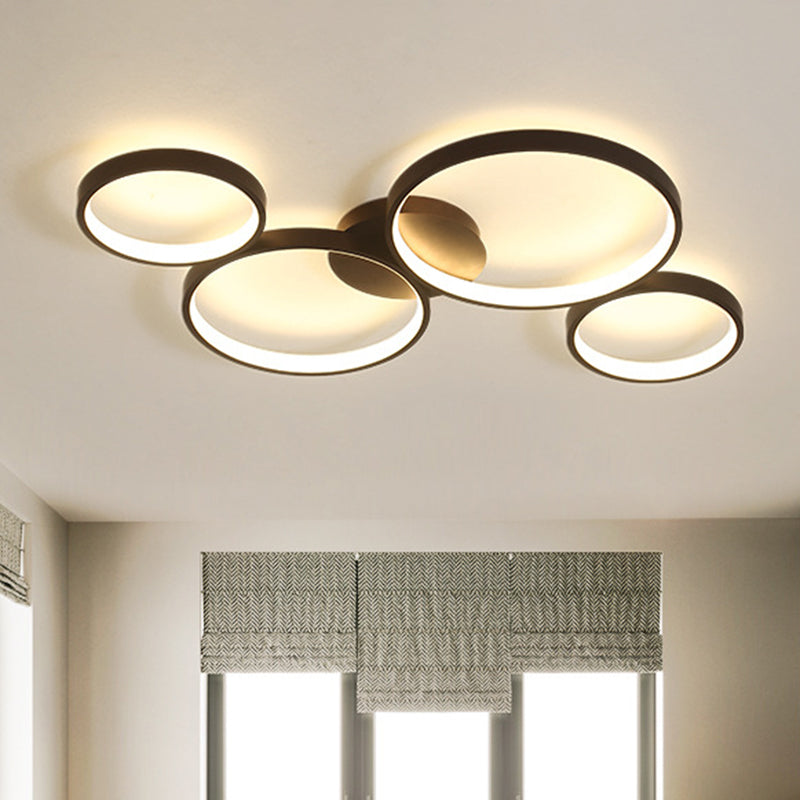 Bubble Rings Metal Flush Mount Light Modern 3/4/5-Head Black Surface Mounted LED Ceiling Light 4 Black Clearhalo 'Ceiling Lights' 'Close To Ceiling Lights' 'Close to ceiling' 'Flush mount' Lighting' 1804804