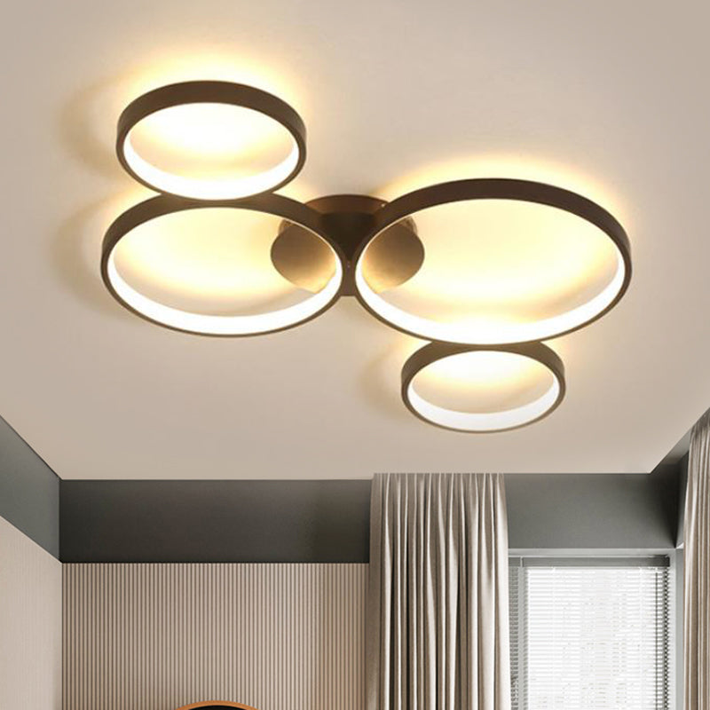 Bubble Rings Metal Flush Mount Light Modern 3/4/5-Head Black Surface Mounted LED Ceiling Light Clearhalo 'Ceiling Lights' 'Close To Ceiling Lights' 'Close to ceiling' 'Flush mount' Lighting' 1804805