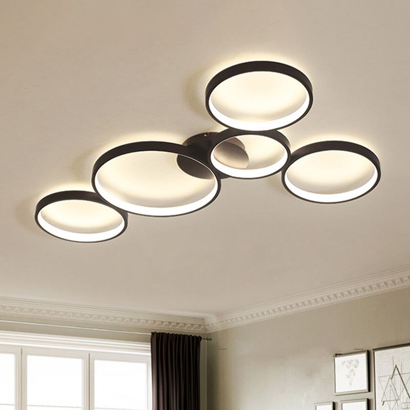 Bubble Rings Metal Flush Mount Light Modern 3/4/5-Head Black Surface Mounted LED Ceiling Light Clearhalo 'Ceiling Lights' 'Close To Ceiling Lights' 'Close to ceiling' 'Flush mount' Lighting' 1804810