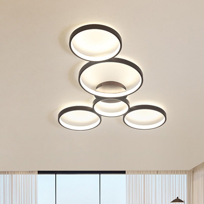 Bubble Rings Metal Flush Mount Light Modern 3/4/5-Head Black Surface Mounted LED Ceiling Light Clearhalo 'Ceiling Lights' 'Close To Ceiling Lights' 'Close to ceiling' 'Flush mount' Lighting' 1804811