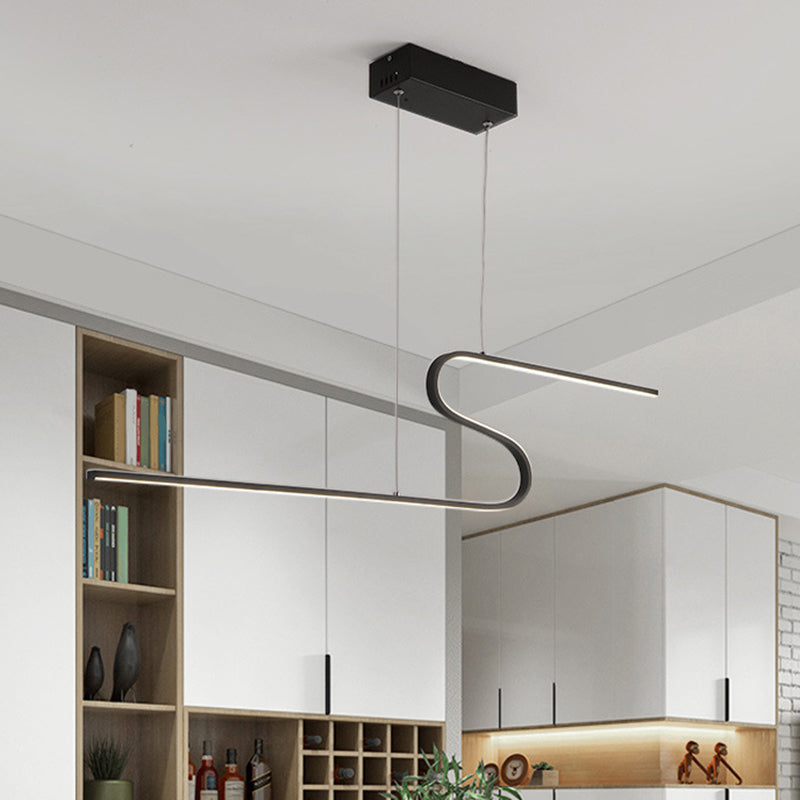 Minimal Z-Shaped Linear Island Light Metallic Dining Room LED Hanging Pendant in Warm/White Light, Black/White Clearhalo 'Ceiling Lights' 'Island Lights' Lighting' 1804820