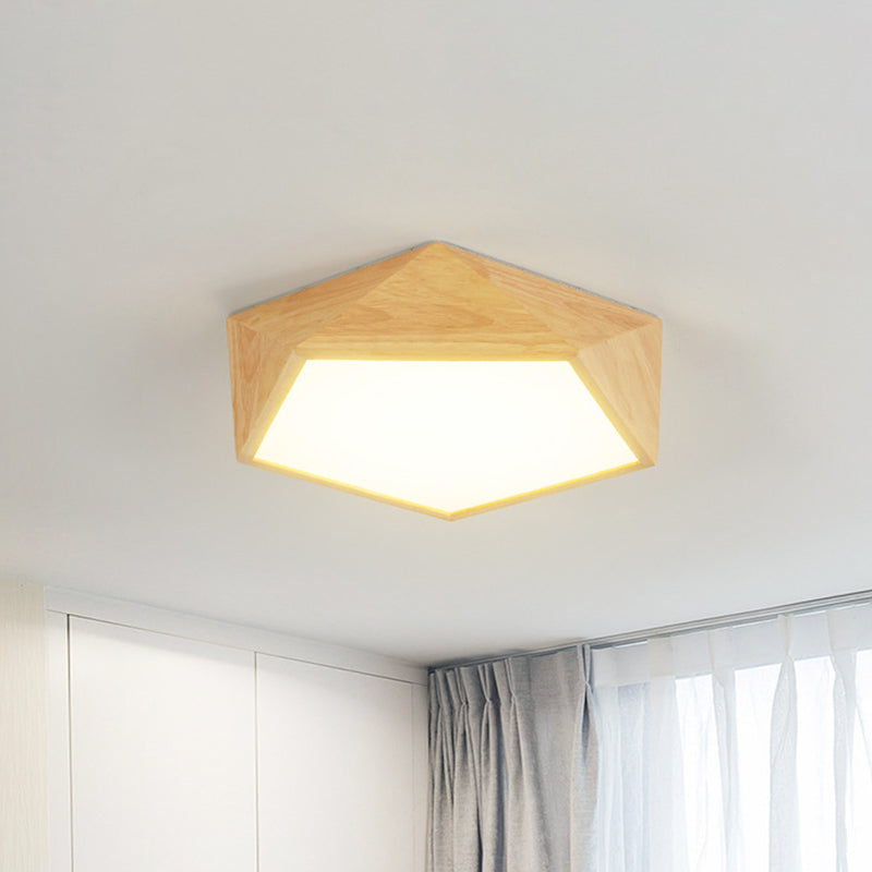 Wood Pentagon Frame Ceiling Lighting Modern 16.5"/20.5"/24.5" Wide LED Flush Mount Lamp Fixture in Beige, Warm/White Light Beige Clearhalo 'Ceiling Lights' 'Close To Ceiling Lights' 'Close to ceiling' 'Flush mount' Lighting' 1804836