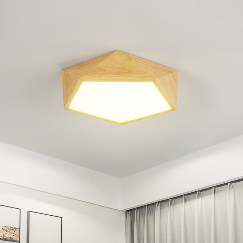 Wood Pentagon Frame Ceiling Lighting Modern 16.5"/20.5"/24.5" Wide LED Flush Mount Lamp Fixture in Beige, Warm/White Light Clearhalo 'Ceiling Lights' 'Close To Ceiling Lights' 'Close to ceiling' 'Flush mount' Lighting' 1804837