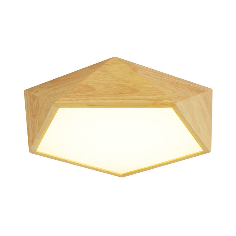 Wood Pentagon Frame Ceiling Lighting Modern 16.5"/20.5"/24.5" Wide LED Flush Mount Lamp Fixture in Beige, Warm/White Light Clearhalo 'Ceiling Lights' 'Close To Ceiling Lights' 'Close to ceiling' 'Flush mount' Lighting' 1804838