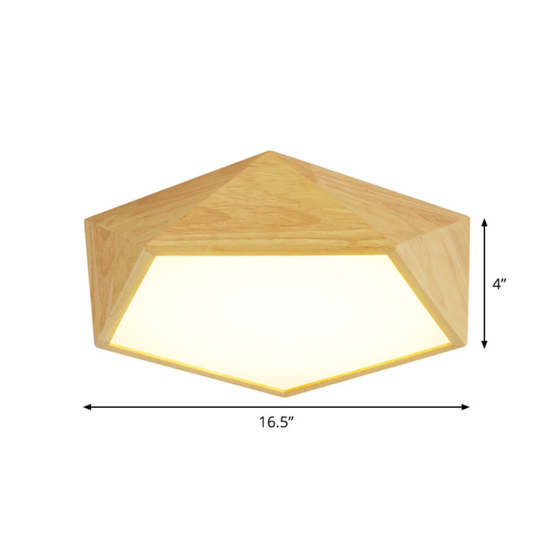 Wood Pentagon Frame Ceiling Lighting Modern 16.5"/20.5"/24.5" Wide LED Flush Mount Lamp Fixture in Beige, Warm/White Light Clearhalo 'Ceiling Lights' 'Close To Ceiling Lights' 'Close to ceiling' 'Flush mount' Lighting' 1804839