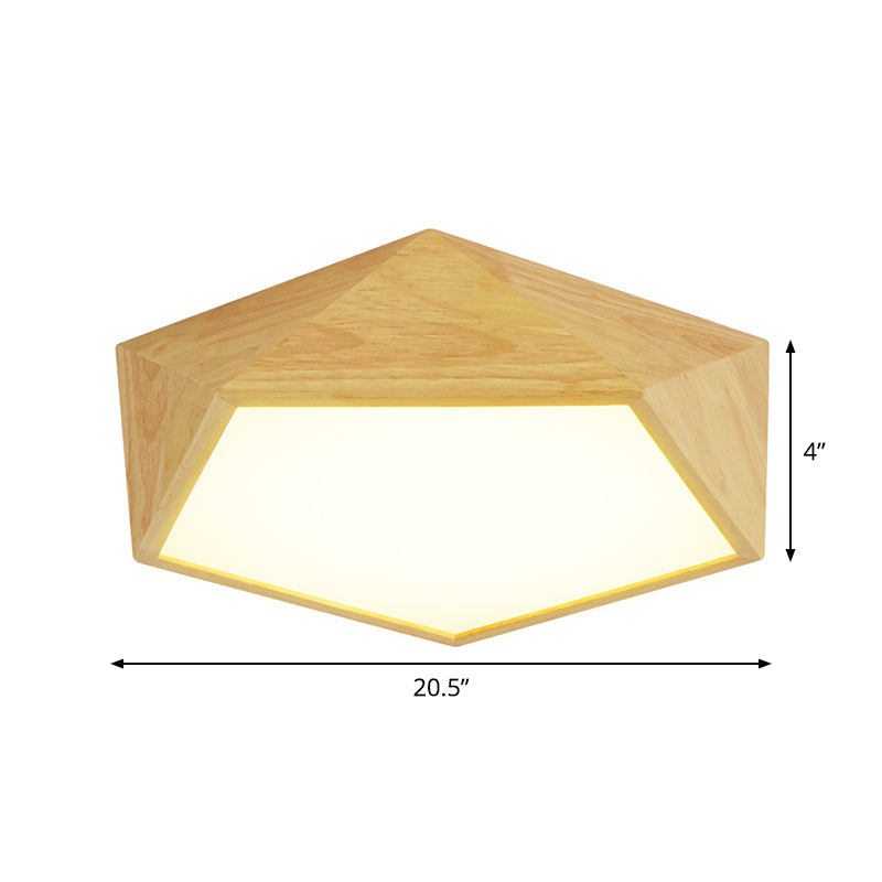 Wood Pentagon Frame Ceiling Lighting Modern 16.5"/20.5"/24.5" Wide LED Flush Mount Lamp Fixture in Beige, Warm/White Light Clearhalo 'Ceiling Lights' 'Close To Ceiling Lights' 'Close to ceiling' 'Flush mount' Lighting' 1804840