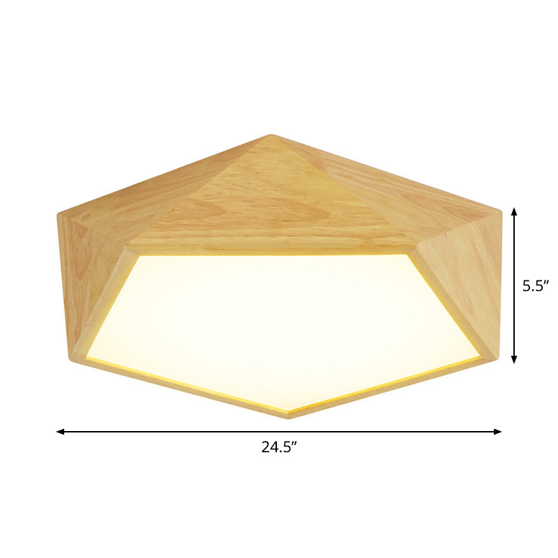 Wood Pentagon Frame Ceiling Lighting Modern 16.5"/20.5"/24.5" Wide LED Flush Mount Lamp Fixture in Beige, Warm/White Light Clearhalo 'Ceiling Lights' 'Close To Ceiling Lights' 'Close to ceiling' 'Flush mount' Lighting' 1804841