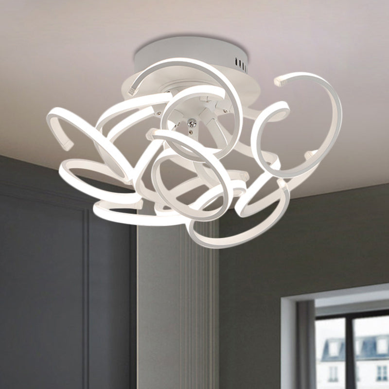 Twisted Strip Semi Flush Ceiling Light Modern Metal 9/12-Light White LED Flushmount in Warm/White/Natural Light Clearhalo 'Ceiling Lights' 'Close To Ceiling Lights' 'Close to ceiling' 'Semi-flushmount' Lighting' 1804901
