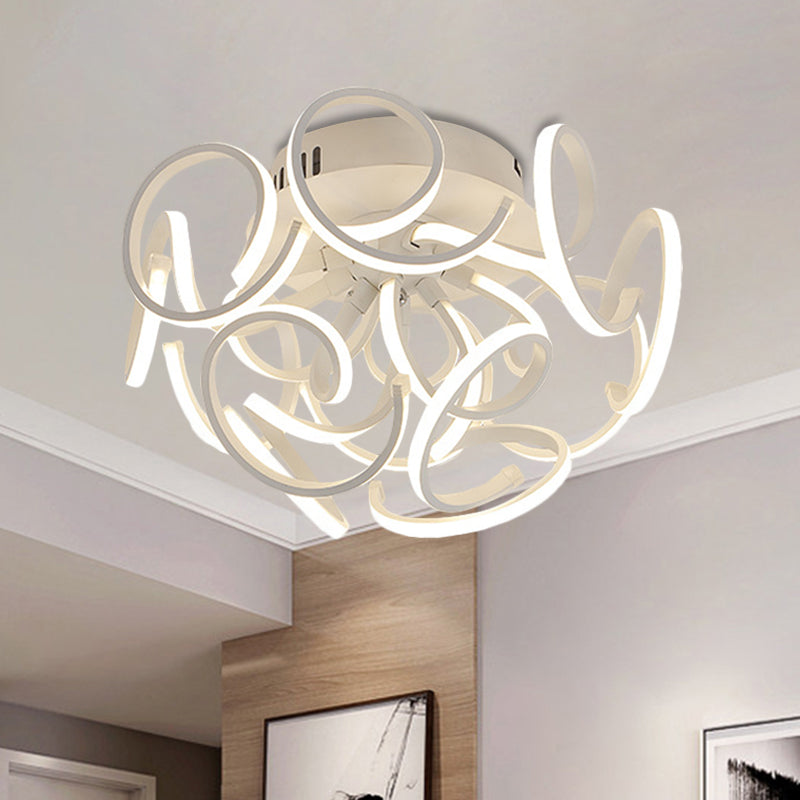 Twisted Strip Semi Flush Ceiling Light Modern Metal 9/12-Light White LED Flushmount in Warm/White/Natural Light Clearhalo 'Ceiling Lights' 'Close To Ceiling Lights' 'Close to ceiling' 'Semi-flushmount' Lighting' 1804906