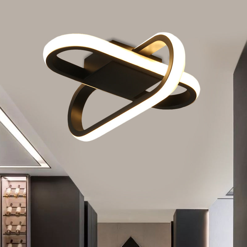 Hotel LED Flush-Mount Light Fixture Modern Black/White Ceiling Lamp with Crossed Oblong Acrylic Shade in Warm/White Light Black B Clearhalo 'Ceiling Lights' 'Close To Ceiling Lights' 'Close to ceiling' 'Flush mount' Lighting' 1804917