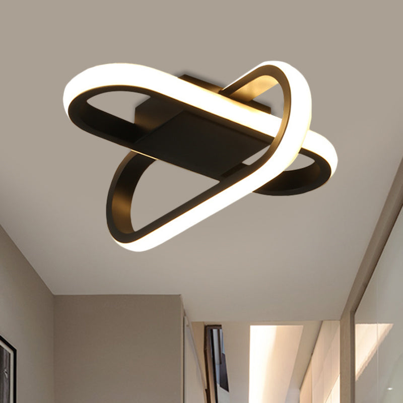 Hotel LED Flush-Mount Light Fixture Modern Black/White Ceiling Lamp with Crossed Oblong Acrylic Shade in Warm/White Light Clearhalo 'Ceiling Lights' 'Close To Ceiling Lights' 'Close to ceiling' 'Flush mount' Lighting' 1804918