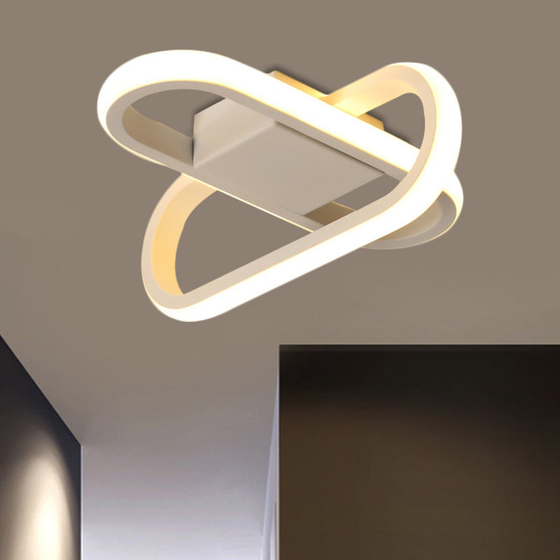 Hotel LED Flush-Mount Light Fixture Modern Black/White Ceiling Lamp with Crossed Oblong Acrylic Shade in Warm/White Light White B Clearhalo 'Ceiling Lights' 'Close To Ceiling Lights' 'Close to ceiling' 'Flush mount' Lighting' 1804922