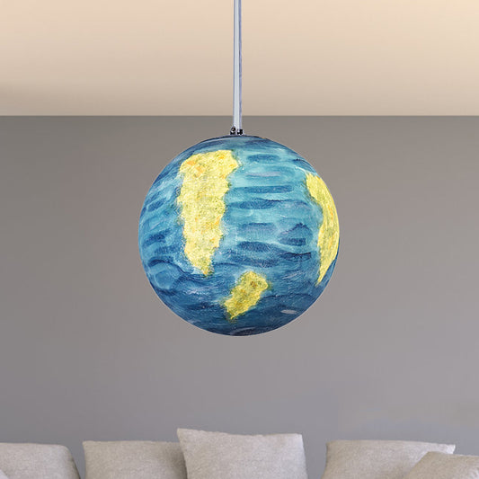 1 Light Dining Room Pendant Lamp Creative Yellow/Orange/Blue Suspended Lighting Fixture with Planet Resin Shade Clearhalo 'Ceiling Lights' 'Pendant Lights' 'Pendants' Lighting' 1804945