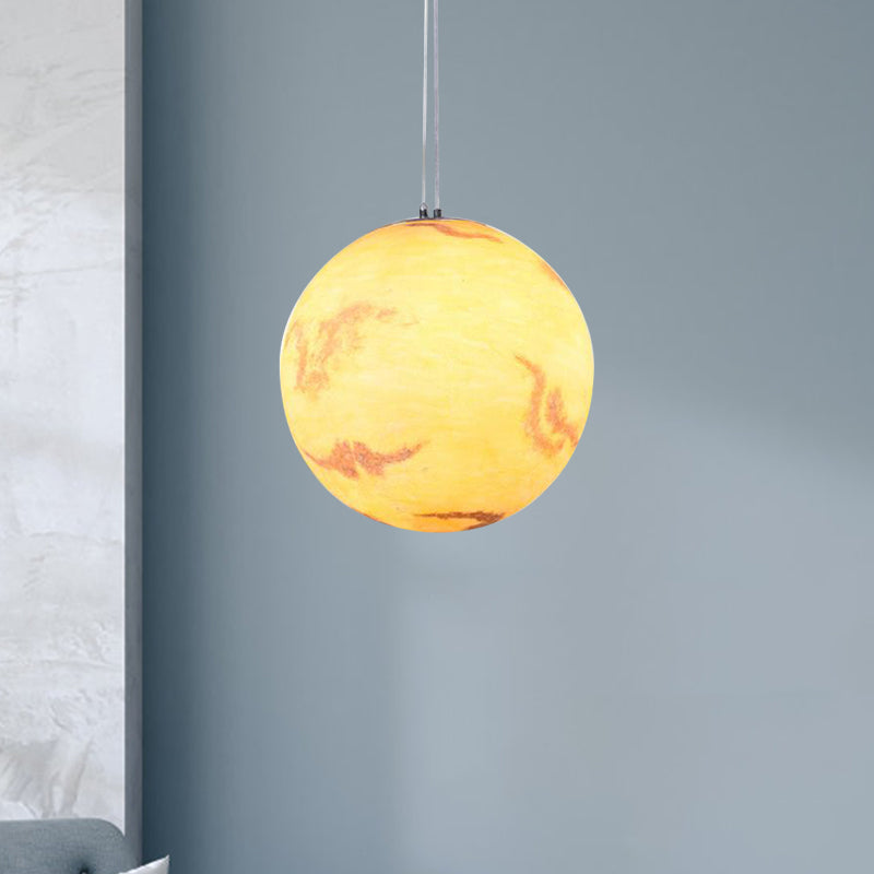 1 Light Dining Room Pendant Lamp Creative Yellow/Orange/Blue Suspended Lighting Fixture with Planet Resin Shade Yellow Clearhalo 'Ceiling Lights' 'Pendant Lights' 'Pendants' Lighting' 1804949_3afd5df3-399d-4356-835f-8b97a0c42b45