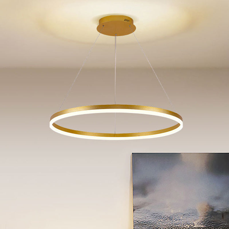 Ring Chandelier Lamp Minimalist Metal 16"/19.5"/23.5" With LED Bedroom Ceiling Pendant in Gold, Warm/White Light Gold Clearhalo 'Ceiling Lights' 'Chandeliers' 'Modern Chandeliers' 'Modern' Lighting' 1804956