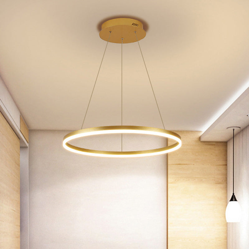 Ring Chandelier Lamp Minimalist Metal 16"/19.5"/23.5" With LED Bedroom Ceiling Pendant in Gold, Warm/White Light Clearhalo 'Ceiling Lights' 'Chandeliers' 'Modern Chandeliers' 'Modern' Lighting' 1804957