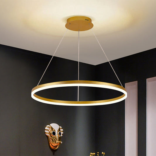 Ring Chandelier Lamp Minimalist Metal 16"/19.5"/23.5" With LED Bedroom Ceiling Pendant in Gold, Warm/White Light Clearhalo 'Ceiling Lights' 'Chandeliers' 'Modern Chandeliers' 'Modern' Lighting' 1804958