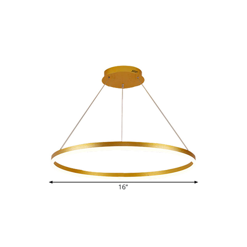 Ring Chandelier Lamp Minimalist Metal 16"/19.5"/23.5" With LED Bedroom Ceiling Pendant in Gold, Warm/White Light Clearhalo 'Ceiling Lights' 'Chandeliers' 'Modern Chandeliers' 'Modern' Lighting' 1804960