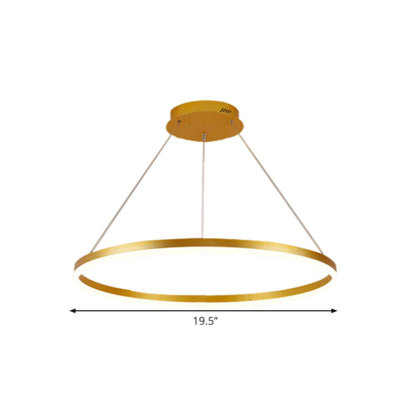 Ring Chandelier Lamp Minimalist Metal 16"/19.5"/23.5" With LED Bedroom Ceiling Pendant in Gold, Warm/White Light Clearhalo 'Ceiling Lights' 'Chandeliers' 'Modern Chandeliers' 'Modern' Lighting' 1804961