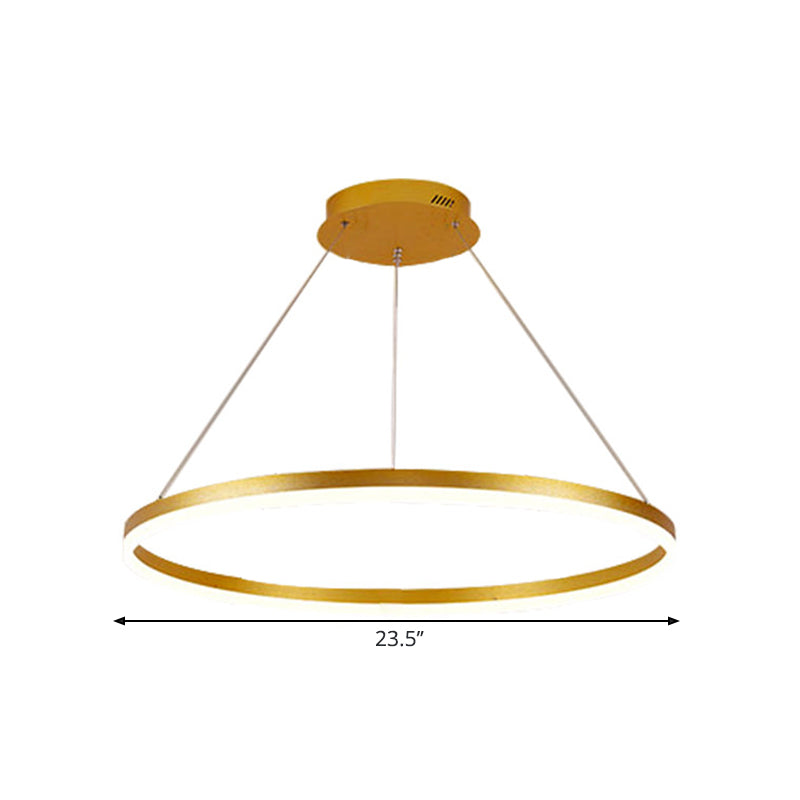 Ring Chandelier Lamp Minimalist Metal 16"/19.5"/23.5" With LED Bedroom Ceiling Pendant in Gold, Warm/White Light Clearhalo 'Ceiling Lights' 'Chandeliers' 'Modern Chandeliers' 'Modern' Lighting' 1804962