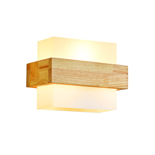 Cube Wall Mount Light Fixture Minimalism Opal Glass 1 Head Beige Surface Wall Sconce with Wood Detail Clearhalo 'Modern wall lights' 'Modern' 'Wall Lamps & Sconces' 'Wall Lights' Lighting' 1804974
