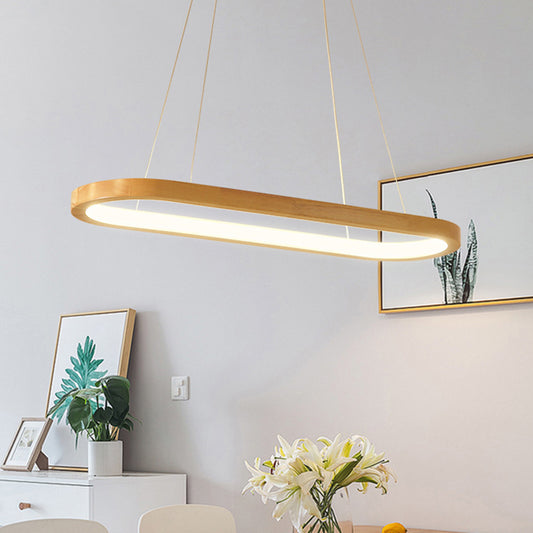 Ellipse Restaurant Island Pendant Wood 27.5"/35.5" Long LED Simplicity Pendant Lighting Fixture in Beige Beige Clearhalo 'Ceiling Lights' 'Island Lights' Lighting' 1804987