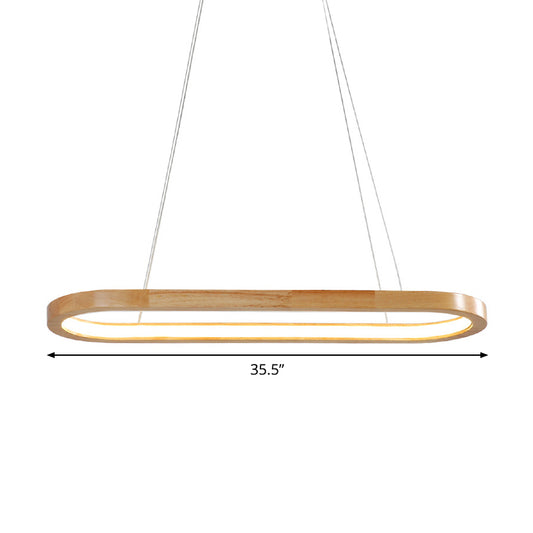 Ellipse Restaurant Island Pendant Wood 27.5"/35.5" Long LED Simplicity Pendant Lighting Fixture in Beige Clearhalo 'Ceiling Lights' 'Island Lights' Lighting' 1804991