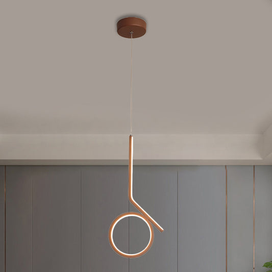 Modernism Round and Bent Linear Pendant Metallic LED Corridor Ceiling Hang Fixture in Brown, Warm/White Light Clearhalo 'Ceiling Lights' 'Modern Pendants' 'Modern' 'Pendant Lights' 'Pendants' Lighting' 1804994