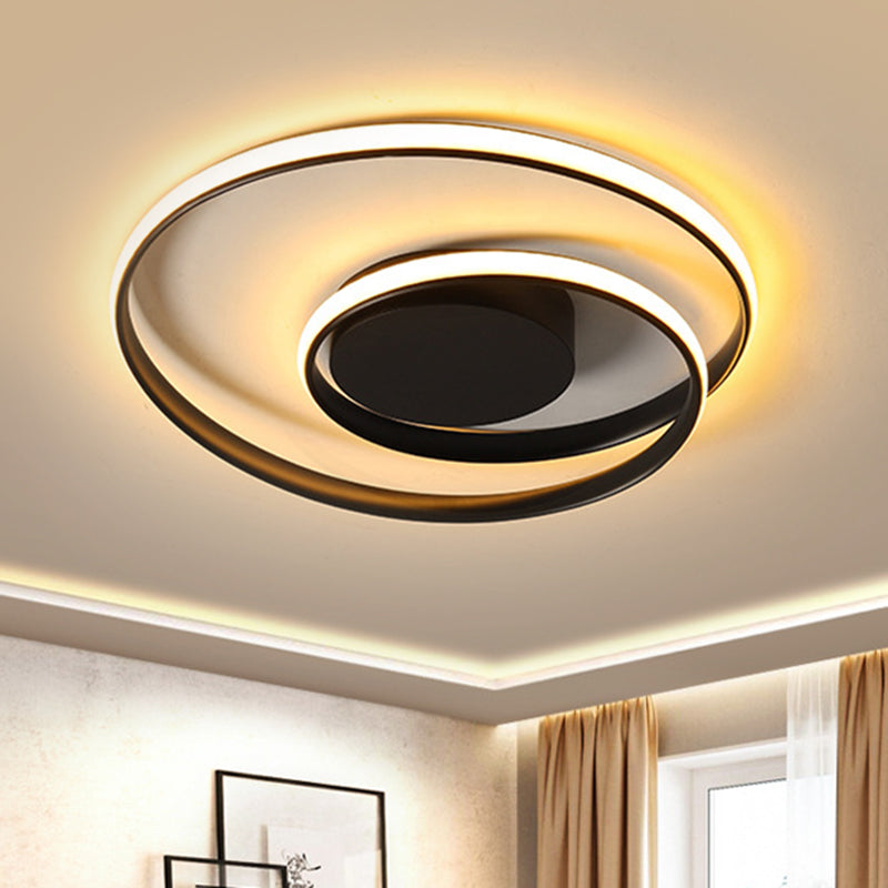 Black/White Circular Ceiling Flush Contemporary 18"/23.5" Wide LED Metal Flush Mount Fixture in Warm/White Light Black Clearhalo 'Ceiling Lights' 'Close To Ceiling Lights' 'Close to ceiling' 'Flush mount' Lighting' 1804997