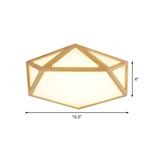 Pentagon Parlor Ceiling Fixture Acrylic 16.5"/20.5"/24.5" W LED Minimalist Flush Lamp with Wood Frame in Beige, Warm/White Light Clearhalo 'Ceiling Lights' 'Close To Ceiling Lights' 'Close to ceiling' 'Flush mount' Lighting' 1805017