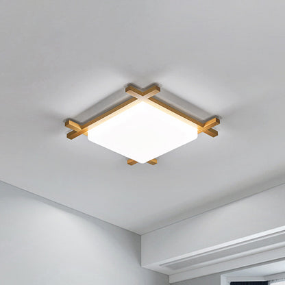 Square Ceiling Lamp Modernist Acrylic 16"/18"/23.5" Wide LED Parlor Flush Mount with Wood Frame in Beige, Warm/White Light Beige Clearhalo 'Ceiling Lights' 'Close To Ceiling Lights' 'Close to ceiling' 'Flush mount' Lighting' 1805062