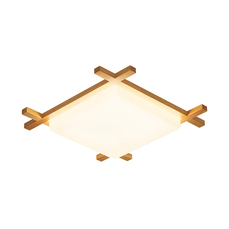 Square Ceiling Lamp Modernist Acrylic 16"/18"/23.5" Wide LED Parlor Flush Mount with Wood Frame in Beige, Warm/White Light Clearhalo 'Ceiling Lights' 'Close To Ceiling Lights' 'Close to ceiling' 'Flush mount' Lighting' 1805064