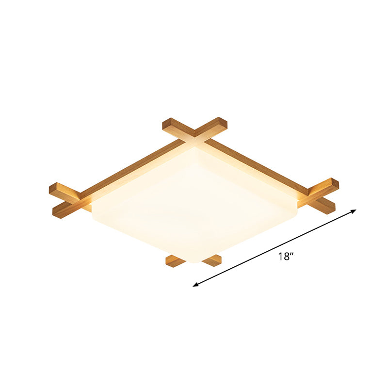 Square Ceiling Lamp Modernist Acrylic 16"/18"/23.5" Wide LED Parlor Flush Mount with Wood Frame in Beige, Warm/White Light Clearhalo 'Ceiling Lights' 'Close To Ceiling Lights' 'Close to ceiling' 'Flush mount' Lighting' 1805066