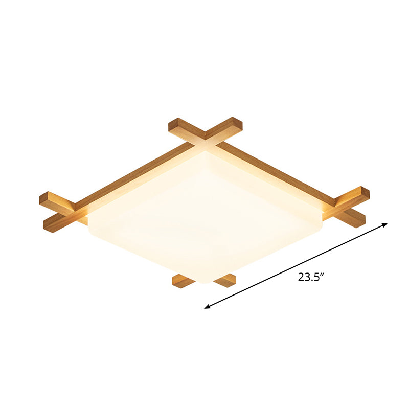 Square Ceiling Lamp Modernist Acrylic 16"/18"/23.5" Wide LED Parlor Flush Mount with Wood Frame in Beige, Warm/White Light Clearhalo 'Ceiling Lights' 'Close To Ceiling Lights' 'Close to ceiling' 'Flush mount' Lighting' 1805067