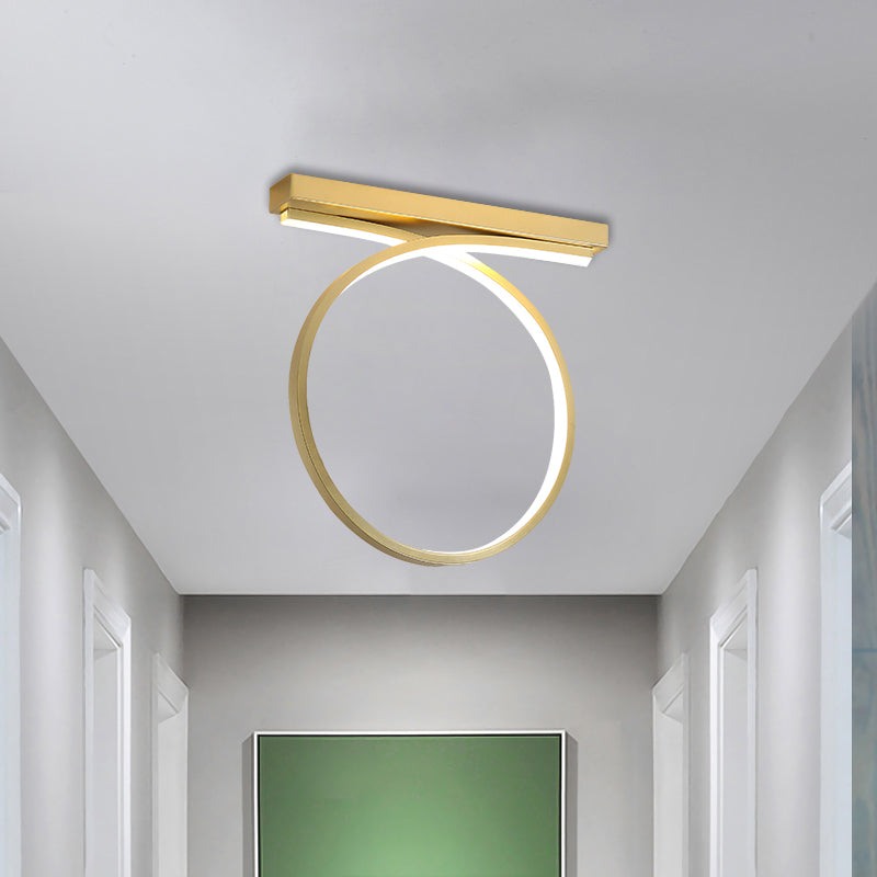 Black/Gold Loop Flush Mount Ceiling Light Simplicity Metal LED Flushmount in Warm/White Light for Restaurant Gold Clearhalo 'Ceiling Lights' 'Close To Ceiling Lights' 'Close to ceiling' 'Flush mount' Lighting' 1805086