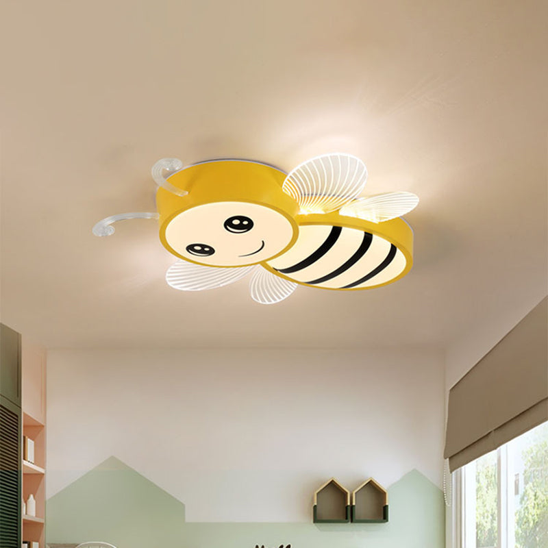 Bee Flush Mount Fixture Kids Plastic Pink/Yellow/Blue LED Close to Ceiling Lamp for Children Bedroom Yellow Clearhalo 'Ceiling Lights' 'Close To Ceiling Lights' 'Close to ceiling' 'Flush mount' Lighting' 1805130