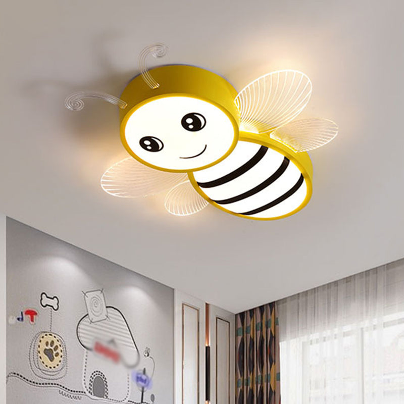 Bee Flush Mount Fixture Kids Plastic Pink/Yellow/Blue LED Close to Ceiling Lamp for Children Bedroom Clearhalo 'Ceiling Lights' 'Close To Ceiling Lights' 'Close to ceiling' 'Flush mount' Lighting' 1805131