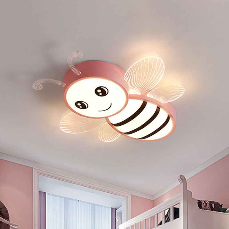 Bee Flush Mount Fixture Kids Plastic Pink/Yellow/Blue LED Close to Ceiling Lamp for Children Bedroom Pink Clearhalo 'Ceiling Lights' 'Close To Ceiling Lights' 'Close to ceiling' 'Flush mount' Lighting' 1805134