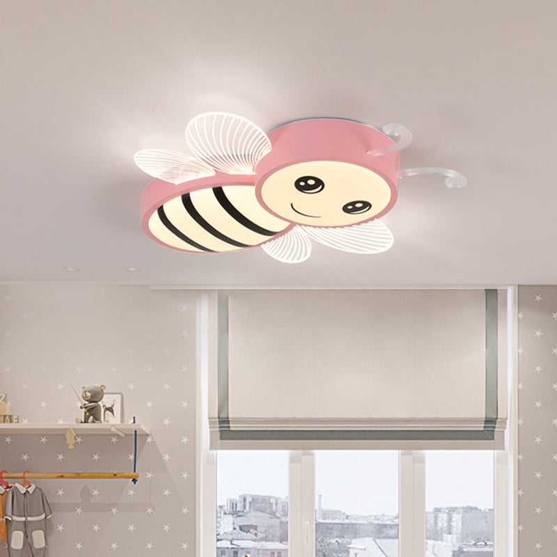 Bee Flush Mount Fixture Kids Plastic Pink/Yellow/Blue LED Close to Ceiling Lamp for Children Bedroom Clearhalo 'Ceiling Lights' 'Close To Ceiling Lights' 'Close to ceiling' 'Flush mount' Lighting' 1805135