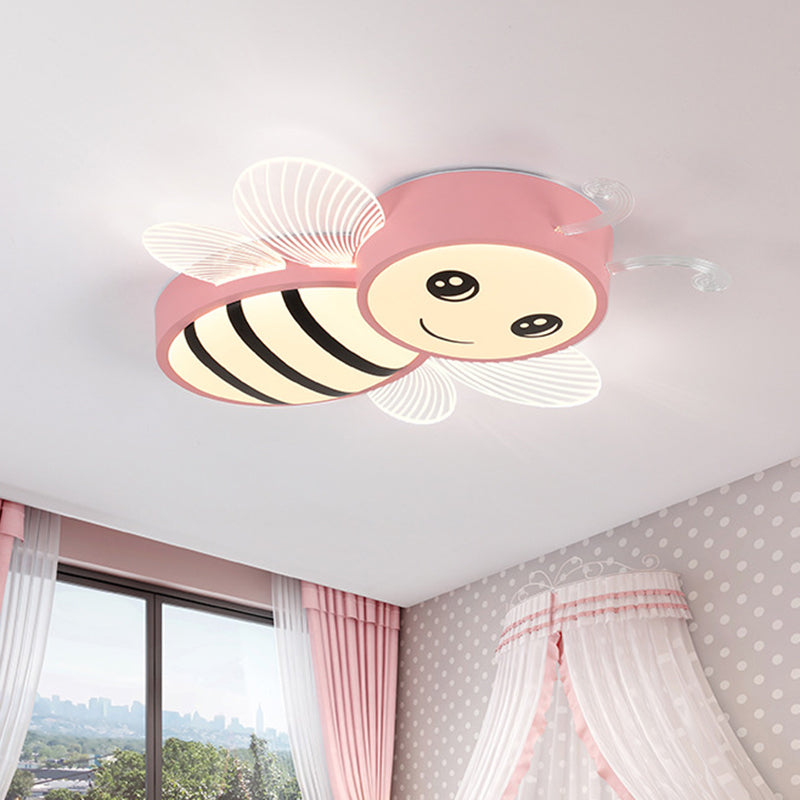 Bee Flush Mount Fixture Kids Plastic Pink/Yellow/Blue LED Close to Ceiling Lamp for Children Bedroom Clearhalo 'Ceiling Lights' 'Close To Ceiling Lights' 'Close to ceiling' 'Flush mount' Lighting' 1805136