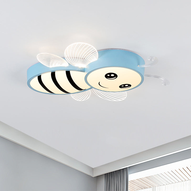 Bee Flush Mount Fixture Kids Plastic Pink/Yellow/Blue LED Close to Ceiling Lamp for Children Bedroom Blue Clearhalo 'Ceiling Lights' 'Close To Ceiling Lights' 'Close to ceiling' 'Flush mount' Lighting' 1805138